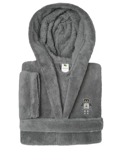 Linum Home Kids Robot Super Plush Double-brushed Hooded Bathrobe In Gray