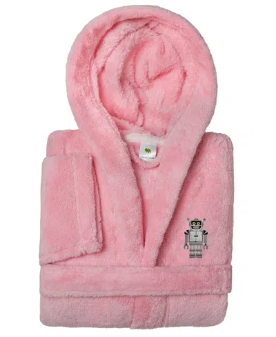 Linum Home Kids Robot Super Plush Double-brushed Hooded Bathrobe In Pink