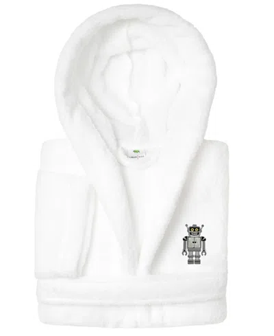 Linum Home Kids Robot Super Plush Double-brushed Hooded Bathrobe In White
