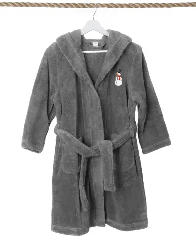 Linum Home Kids Snowman Super Plush Double Brushed Hooded Bathrobe In Grey