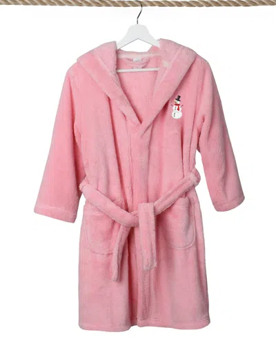 Linum Home Kids Snowman Super Plush Double Brushed Hooded Bathrobe In Pink