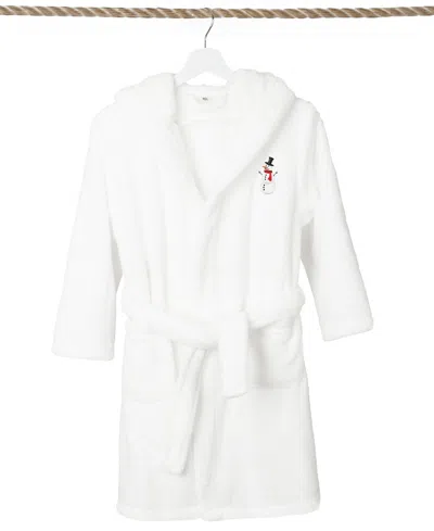 Linum Home Kids Snowman Super Plush Double Brushed Hooded Bathrobe In White