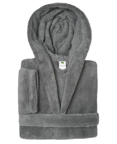 Linum Home Kids Super Plush Double Brushed Hooded Polyester Bathrobe In Gray