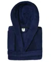 Linum Home Kids Super Plush Double Brushed Hooded Polyester Bathrobe In Blue