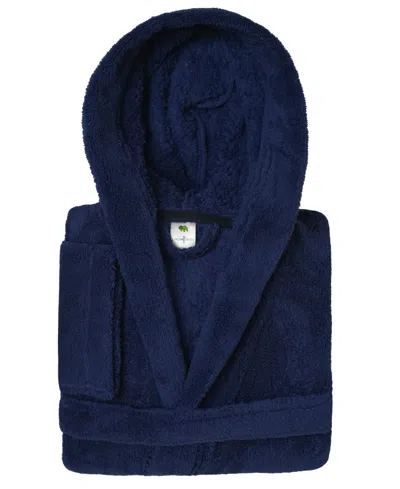 Linum Home Kids Super Plush Double Brushed Hooded Polyester Bathrobe In Navy