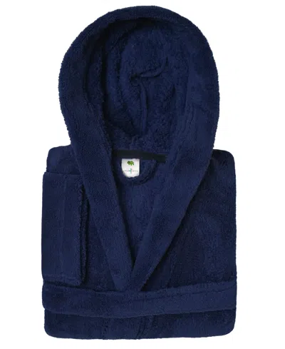 Linum Home Kids Super Plush Double Brushed Hooded Polyester Bathrobe In Blue