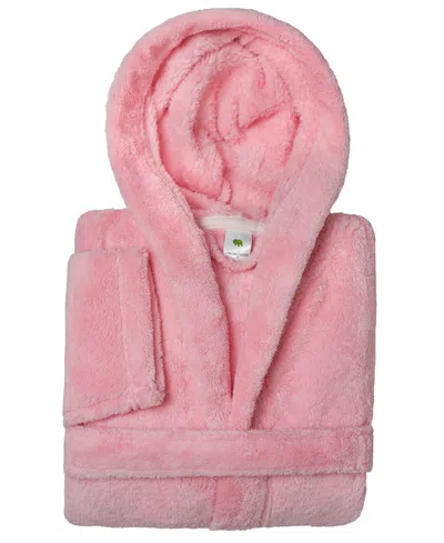 Linum Home Kids Super Plush Double Brushed Hooded Polyester Bathrobe In Pink