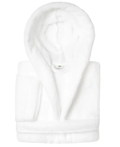 Linum Home Kids Super Plush Double Brushed Hooded Polyester Bathrobe In White