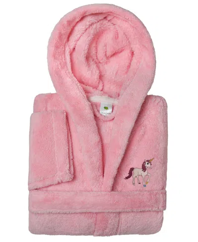 Linum Home Kids Unicorn Super Plush Double-brushed Hooded Bathrobe In Pink
