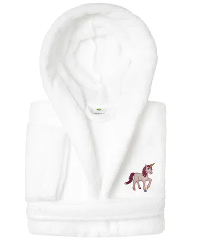 Linum Home Kids Unicorn Super Plush Double-brushed Hooded Bathrobe In White