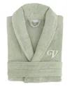 Linum Home Bookman Font 100% Turkish Cotton Unisex Terry Bathrobe In Green V
