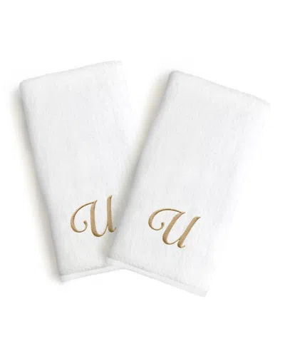 Linum Home Linum Gold Font Monogrammed Luxury 100% Turkish Cotton Novelty 2-piece Hand Towels, 16" X 30" In Gold - U