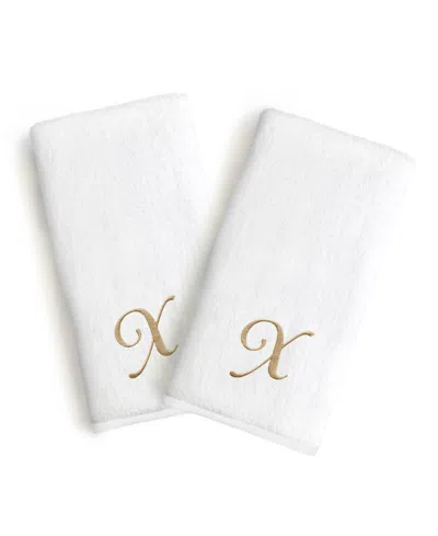 Linum Home Linum Gold Font Monogrammed Luxury 100% Turkish Cotton Novelty 2-piece Hand Towels, 16" X 30" In Gold - X