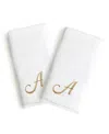 Linum Home Linum Gold Font Monogrammed Luxury 100% Turkish Cotton Novelty 2-piece Hand Towels, 16" X 30" In Gold - A