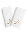 Linum Home Linum Gold Font Monogrammed Luxury 100% Turkish Cotton Novelty 2-piece Hand Towels, 16" X 30" In Gold - N
