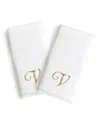 Linum Home Linum Font Monogrammed Luxury 100% Turkish Cotton Novelty 2-piece Hand Towels, 16" X 30" In Gold - V