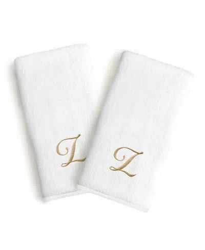 Linum Home Linum Gold Font Monogrammed Luxury 100% Turkish Cotton Novelty 2-piece Hand Towels, 16" X 30" In Gold - Z