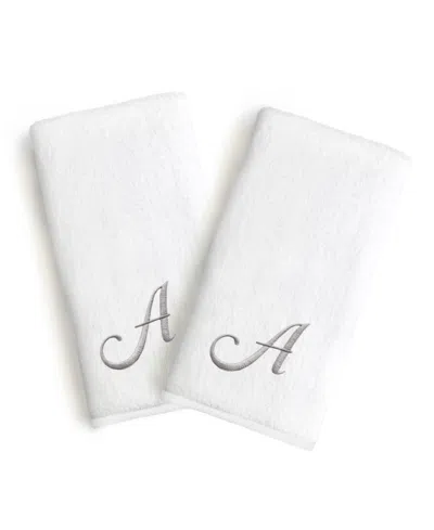Linum Home Linum Gray Font Monogrammed Luxury 100% Turkish Cotton Novelty 2-piece Hand Towels, 16" X 30" In Gray - A
