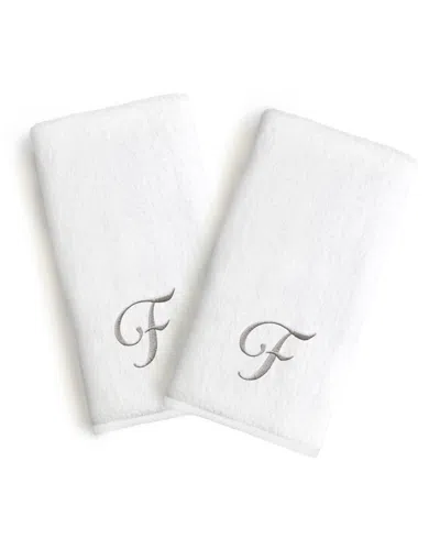Linum Home Linum Gray Font Monogrammed Luxury 100% Turkish Cotton Novelty 2-piece Hand Towels, 16" X 30" In Gray - F