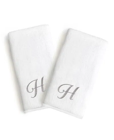 Linum Home Linum Gray Font Monogrammed Luxury 100% Turkish Cotton Novelty 2-piece Hand Towels, 16" X 30" In Gray - H