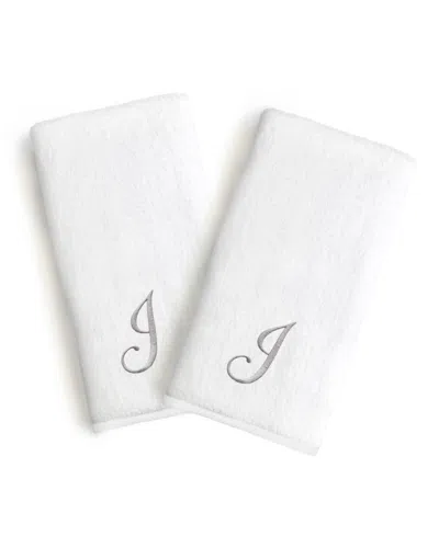 Linum Home Linum Gray Font Monogrammed Luxury 100% Turkish Cotton Novelty 2-piece Hand Towels, 16" X 30" In Gray - J