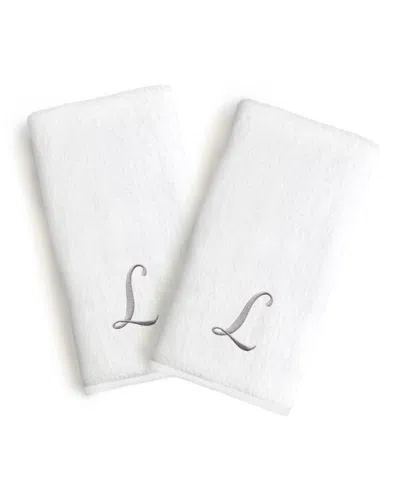 Linum Home Linum Gray Font Monogrammed Luxury 100% Turkish Cotton Novelty 2-piece Hand Towels, 16" X 30" In Gray - L