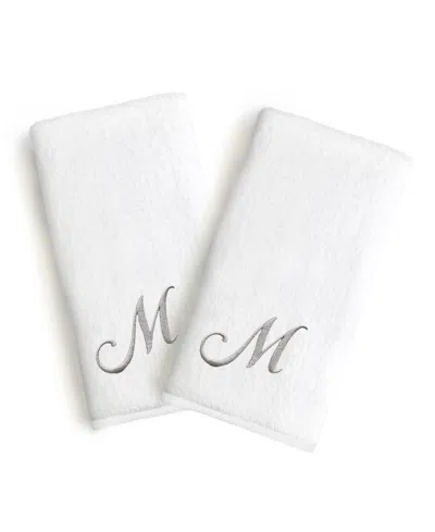 Linum Home Linum Gray Font Monogrammed Luxury 100% Turkish Cotton Novelty 2-piece Hand Towels, 16" X 30" In Gray - M