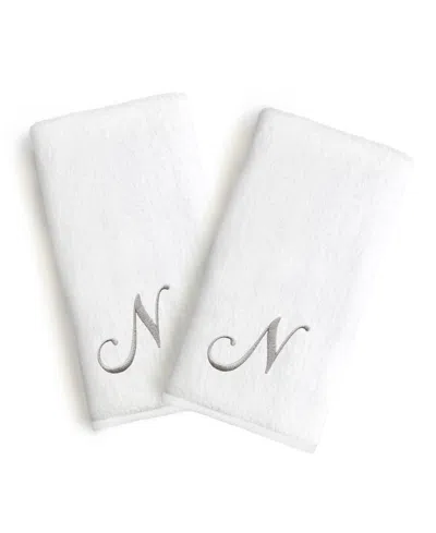 Linum Home Linum Gray Font Monogrammed Luxury 100% Turkish Cotton Novelty 2-piece Hand Towels, 16" X 30" In Gray - N
