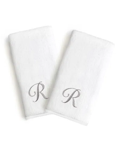 Linum Home Linum Gray Font Monogrammed Luxury 100% Turkish Cotton Novelty 2-piece Hand Towels, 16" X 30" In Gray - R