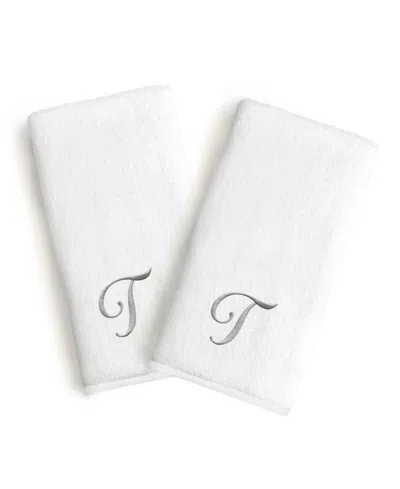 Linum Home Linum Gray Font Monogrammed Luxury 100% Turkish Cotton Novelty 2-piece Hand Towels, 16" X 30" In Gray - T