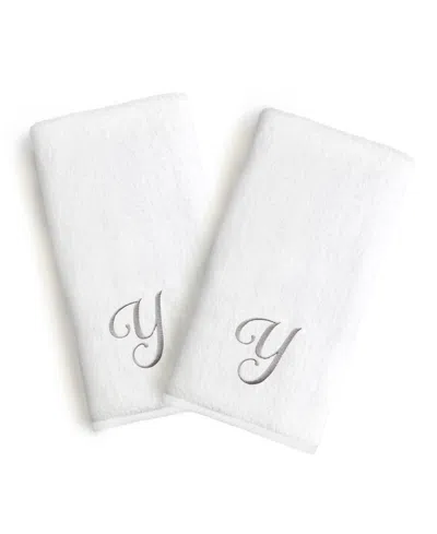 Linum Home Linum Gray Font Monogrammed Luxury 100% Turkish Cotton Novelty 2-piece Hand Towels, 16" X 30" In Gray - Y