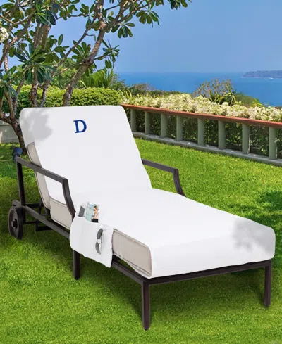 Linum Home Personalized 100% Turkish Cotton Chaise Lounge Cover With Side Pockets In White