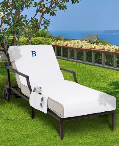 Linum Home Personalized 100% Turkish Cotton Chaise Lounge Cover With Side Pockets In White