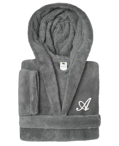 Linum Home Personalized Kids Super Plush Hooded Bathrobe In A Grey,white