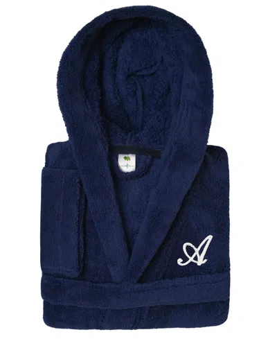 Linum Home Kids Super Plush Double Brushed Hooded Polyester Bathrobe In Navy