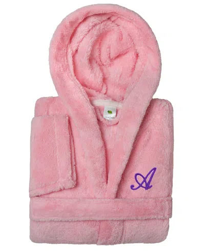Linum Home Personalized Kids Super Plush Hooded Bathrobe In M Pink,purple