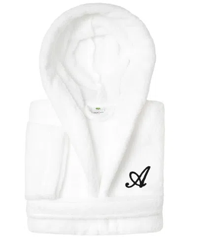 Linum Home Personalized Kids Super Plush Hooded Bathrobe In N White,black
