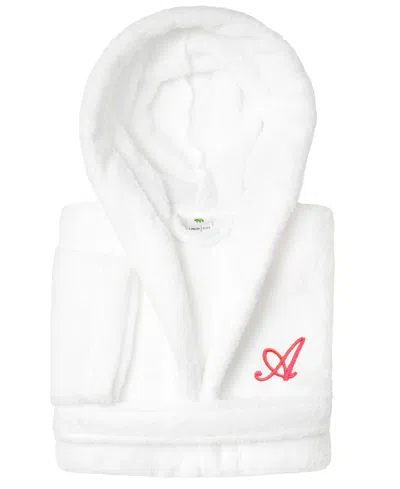 Linum Home Personalized Kids Super Plush Hooded Bathrobe In A White,pink