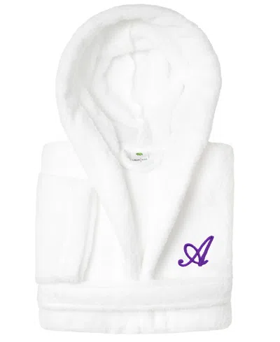 Linum Home Personalized Kids Super Plush Hooded Bathrobe In A White,purple
