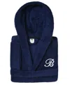 Linum Home Personalized Kids Super Plush Hooded Bathrobe In B Navy,white