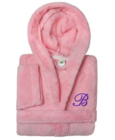 Linum Home Personalized Kids Super Plush Hooded Bathrobe In B Pink,purple