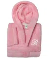 Linum Home Personalized Kids Super Plush Hooded Bathrobe In B Pink,white