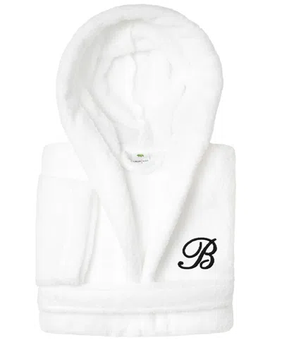 Linum Home Personalized Kids Super Plush Hooded Bathrobe In B White,black