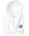 Linum Home Personalized Kids Super Plush Hooded Bathrobe In B White,navy