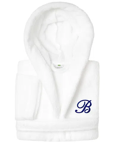 Linum Home Personalized Kids Super Plush Hooded Bathrobe In B White,navy