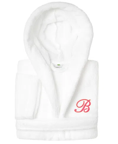 Linum Home Personalized Kids Super Plush Hooded Bathrobe In B White,pink