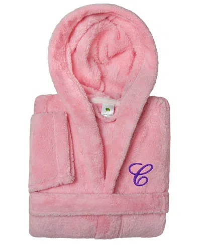 Linum Home Personalized Kids Super Plush Hooded Bathrobe In C Pink,purple
