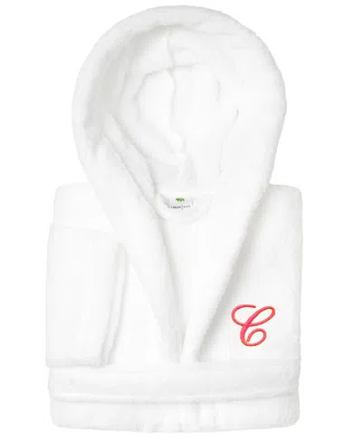 Linum Home Personalized Kids Super Plush Hooded Bathrobe In C White,pink