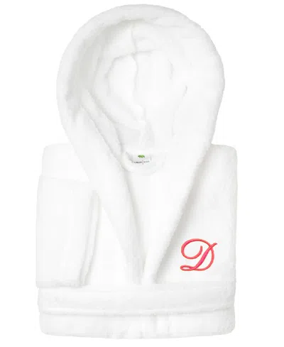 Linum Home Personalized Kids Super Plush Hooded Bathrobe In D White,pink