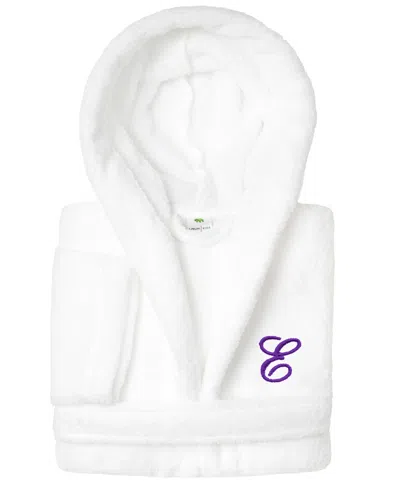 Linum Home Personalized Kids Super Plush Hooded Bathrobe In E White,purple
